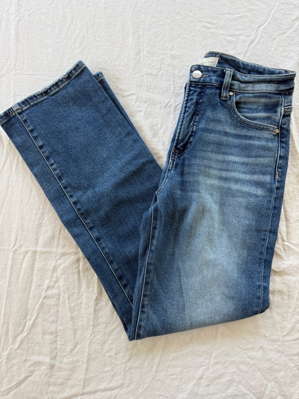 Risen Women's Straight Leg Jeans in Mid Blue Wash